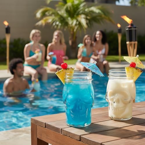 TOPZEA 6 Pack Mason Jars Mugs, 16 oz Glass Skull Mason Drinking Mugs
