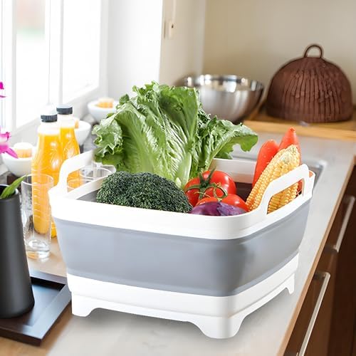 Collapsible Dish Basin with Drain Plug, 9L, Grey