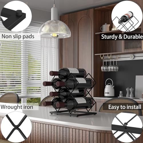 Countertop Wine Rack, 6 Bottles Wine Storage Capacity, Modern Corner