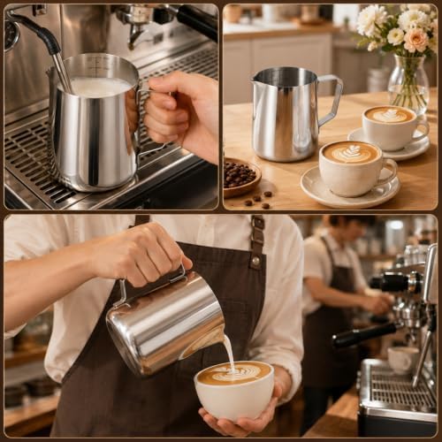 4 Pcs Milk Frothing Pitcher, 20oz/600ml Stainless Steel Milk Steamer