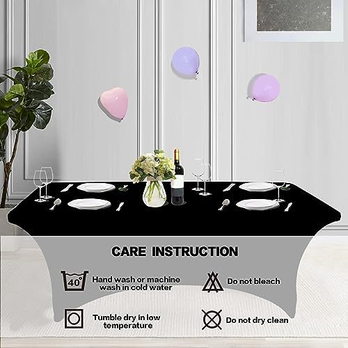 IVAPUPU 2 Pack 6FT Black Table Cloth for Rectangular Spandex Table