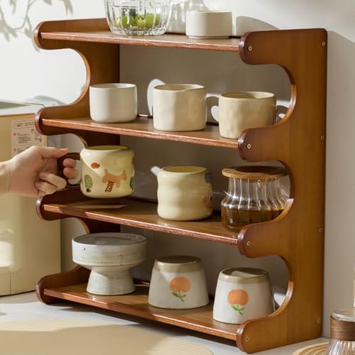4-Tier Wooden Mug Display Holder, Mug Holder for Countertop Coffee Cup