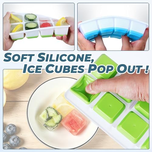 Large Ice Cube Trays with Lid, Jrisbo 2 Pack Stackable Silicone Ice
