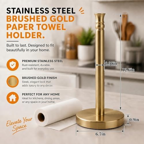 Stainless Steel Paper Towel Holder, Gold Brushed Finish