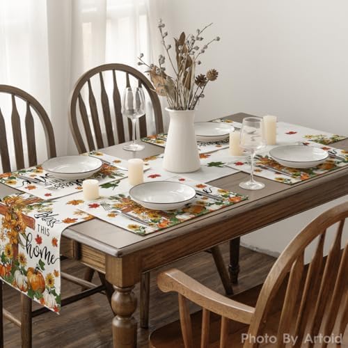 Artoid Mode Pumpkins Floral Fall Placemats Set of 4-12 x 18 Inch