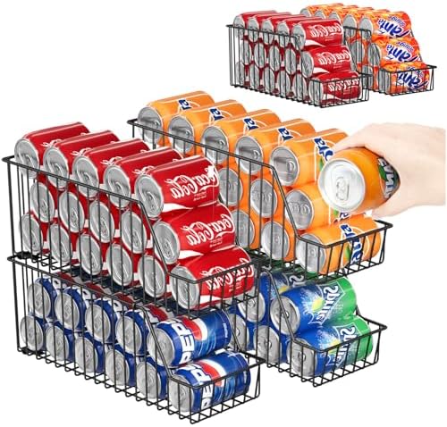 4-Tier Stackable Can Rack Organizer for Kitchen Pantry,Max Can Storage Holder,Durable Can Dispenser & Canned Goods Organizer for Fridge,Hold More 44 Cans, for Various Ounces of Canned Food Soda Drinks