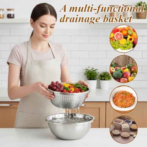 Colander Stainless Steel 3 QT with Bowls, Strainer for Kitchen