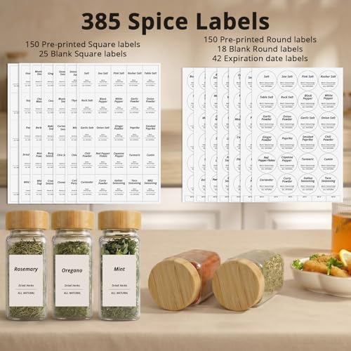 SHOWIN Spice Jars with Label, 4oz Spice Containers with Bamboo Lids