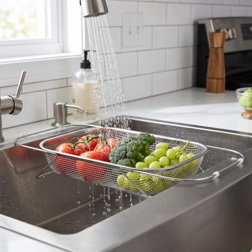 Expandable Over-the-Sink Strainer Basket, Stainless Steel Mesh