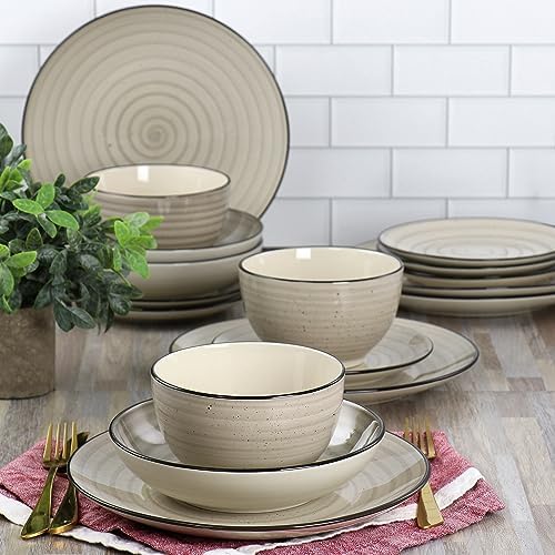 Elama Gia 24 Piece Stoneware Dinnerware Set (Cream)