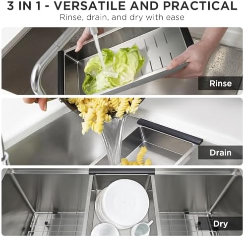 SANYCASA Stainless Steel Colander for Workstation Kitchen Sink, 304