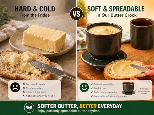 Pottery Butter crock with lid, Keeps Butter Soft & Spreadable, 6.8 oz