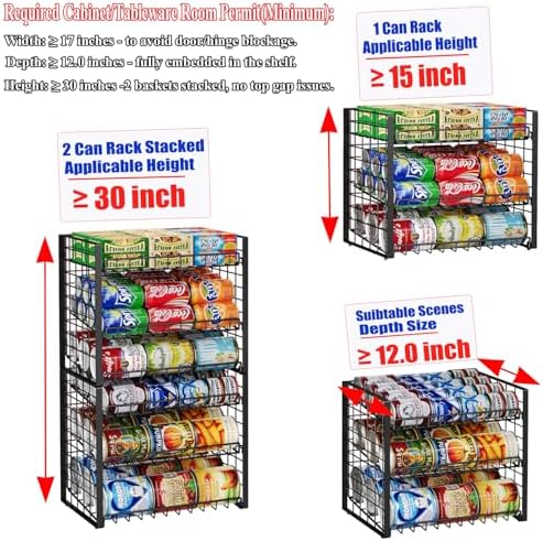 JKsmart 3-Tier Stackable Can Rack Organizer for Pantry, Adjustable Can Storage Holder for Various Ounces of Canned food Soda Drinks, Can Dispenser for Kitchen Cupboard Cabinet, 2 Pack