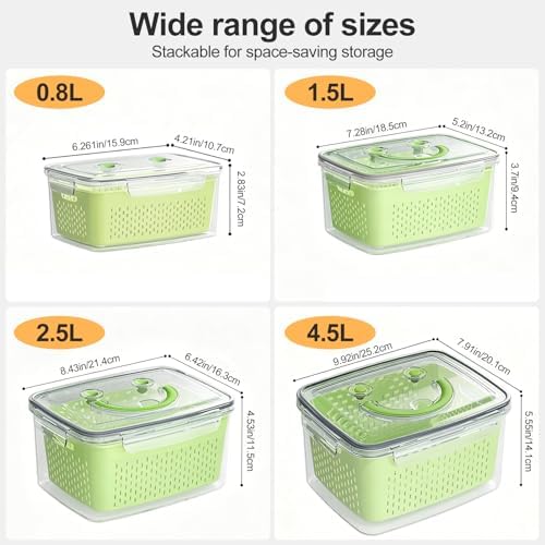 YudouTech Fruit Storage Containers for Fridge, 4 PCS, Green