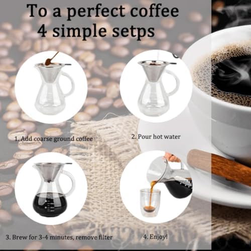 34oz Pour Over Coffee Maker with Stainless Steel Filter, Thickened