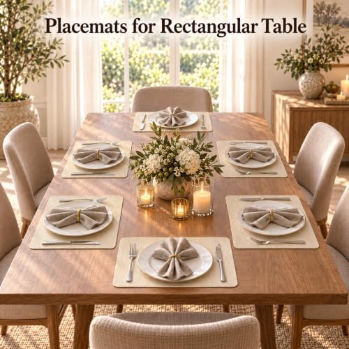 Placemats Set of 6 with Napkins and Rings - Washable Faux Leather