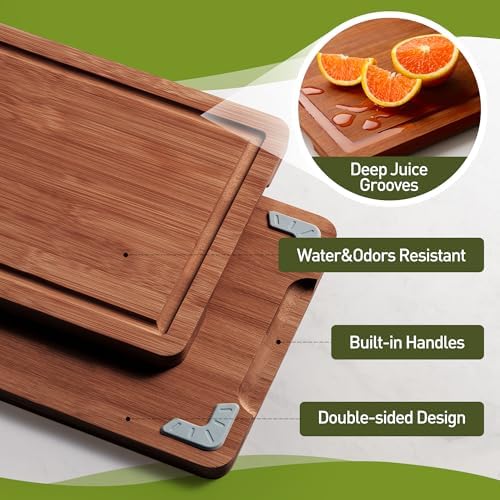 3 Packs Bamboo Cutting Board Set with Non Slip Feet and Over Sink Nice