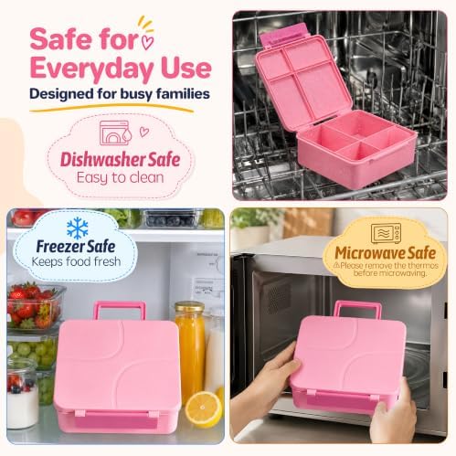 JSLOVE Bento Box for Kids Lunch box with Leak Proof Insulated Food