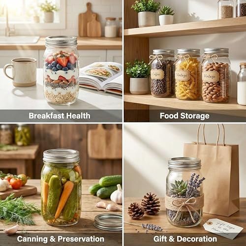 12 Pack 32 oz Wide Mouth Mason Jars with Airtight Lids