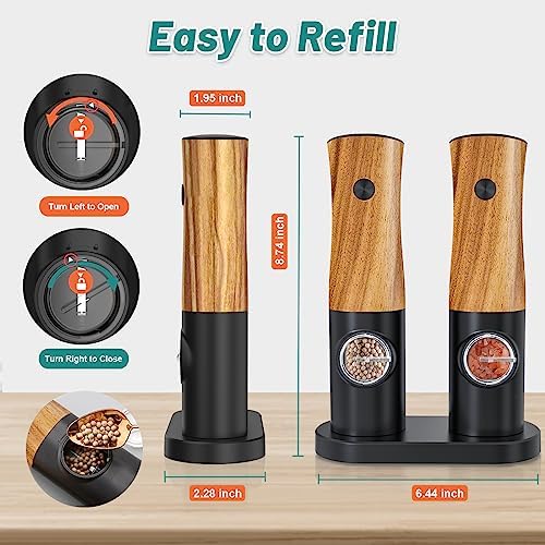 Electric Salt and Pepper Grinder Set, Battery Powered, Wood Grain