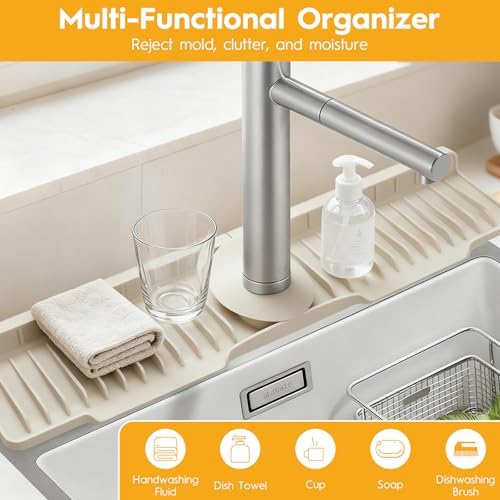 16" Silicone Faucet Mat for Kitchen Sink of The Lastest, Beige