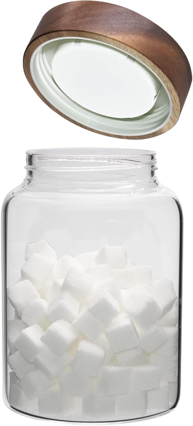 Airtight Glass Jars with Wooden Lid Round Spice Jar Clear Glass Food Storage - Image 3