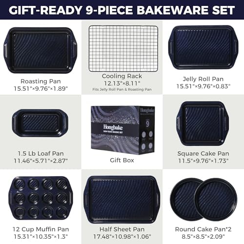 9-Piece Nonstick Bakeware Set, Non-Toxic Baking Pans Set, Shimmer Blue