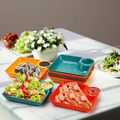 Lawei 12pcs Chip Dip Serving Platter Set, Plastic Dumpling Plates with