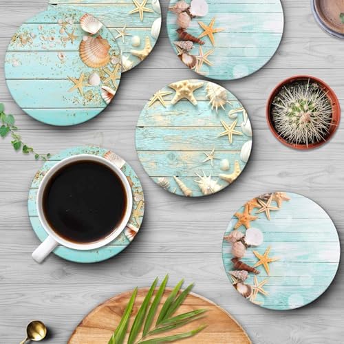 Britimes Coasters for Drinks, Set of 6, Ceramic Stone, Coastal Beach