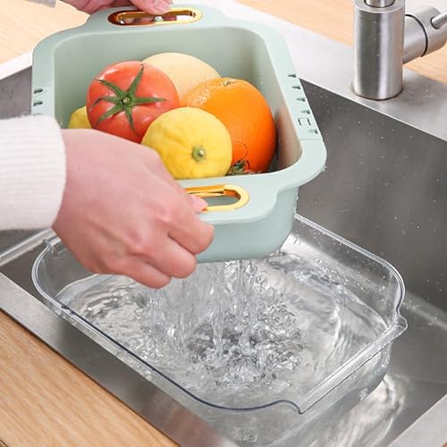 Extendable over sink colander with double layers and retractable