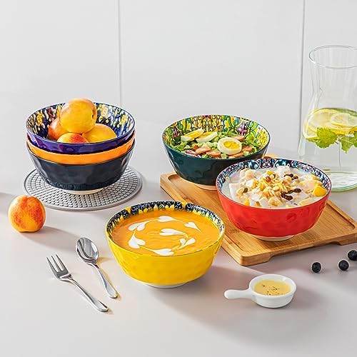 vancasso 26 Oz Ceramic Cereal Bowls Set of 6, Bohemian Soup Salad
