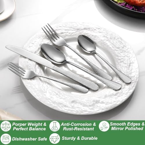20 Pcs Silver Silverware Set for 4, Food Grade Stainless Steel