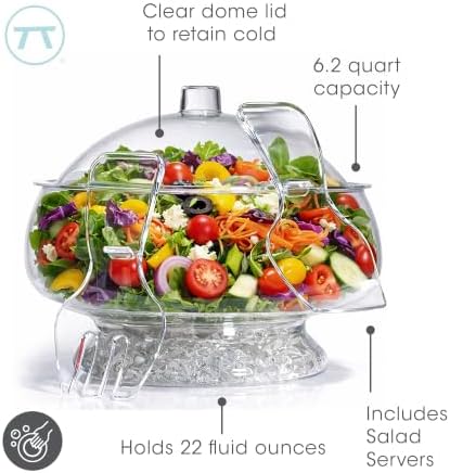 Outset Chilled Salad Bowl & Servers, Large 6 Quart Salad Serving Bowl