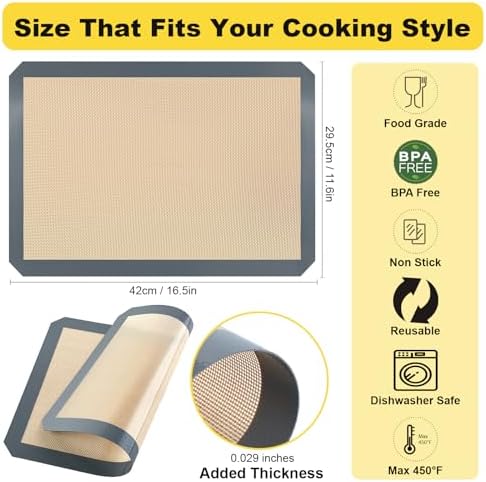 Silicone Baking Mat, 3 Pac Silicone Cookie Sheets for 2 Baking 16.5"L