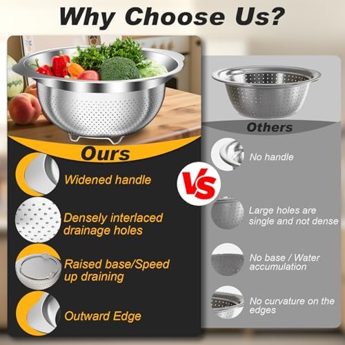 Colander, Stainless Steel Colander for Kitchen, 3Pcs Kitchen Gadget