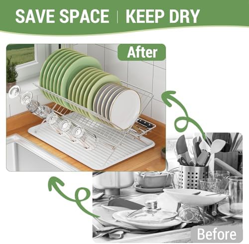 3-Tier Stainless Steel Dish Rack with Drip Tray