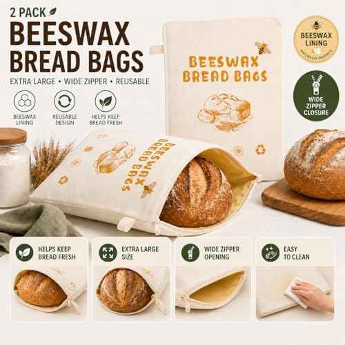 2 Pack Reusable Beeswax Bread Bags for Sourdough