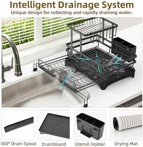 AULEEP 2-Tier Foldable Dish Drying Rack for Kitchen Counter Over the Sink