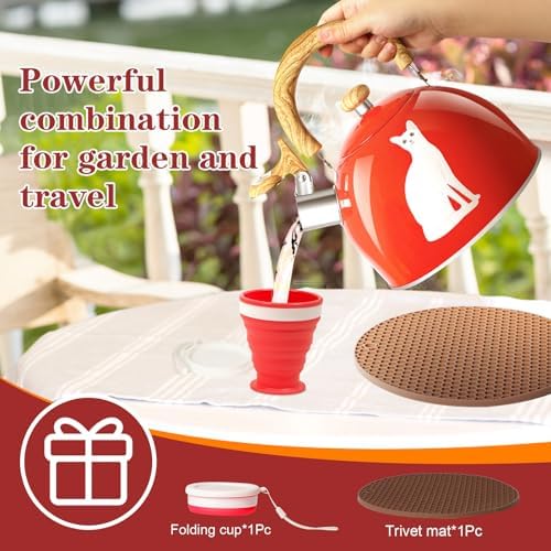 ARC 2-Quart Red Whistling Tea Kettle with Magic Color Changing Design