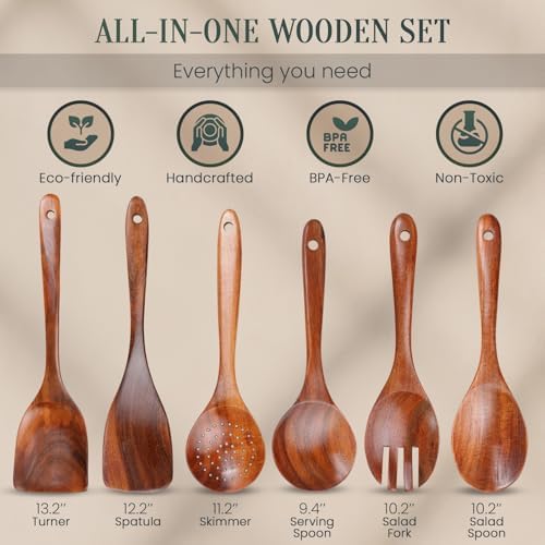 6-Piece Natural Teak Wood Utensil Set