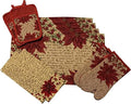Set of 10, Red Poinsettia Flower Design Christmas Tapestry Kitchen