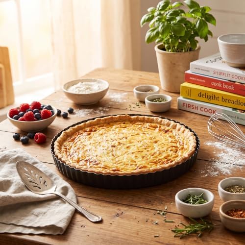 11inch Carbon Steel Tart Pan, Nonstick Removable Bottom