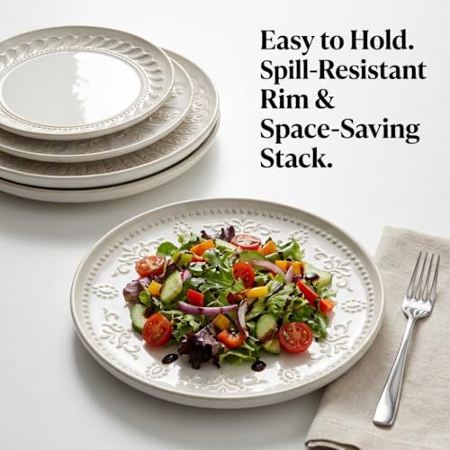Artena Large Ceramic Dinner Plates Set Of 4, 10.75 Inch Embossed