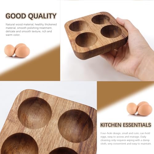 4-Slot Wooden Egg Tray for Refrigerator