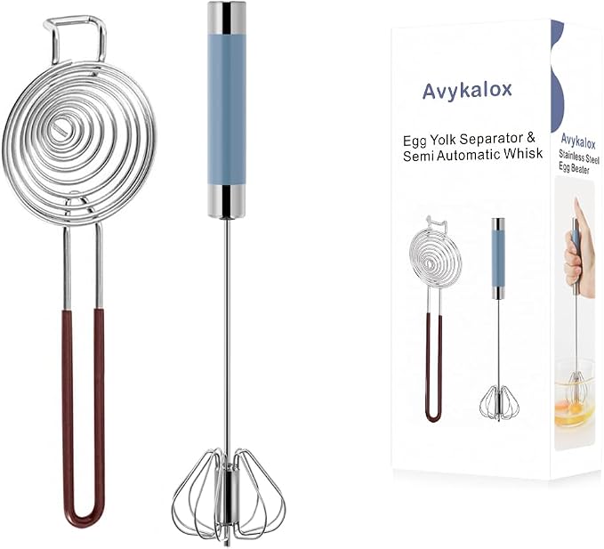 Semi Automatic Whisk & Egg Yolk Separator, Stainless Steel Mini Hand Push Whisk by Unknown