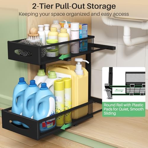Under Sink Organizer, 2-Tier Pull-Out Cabinet Baskets, 1-Pack