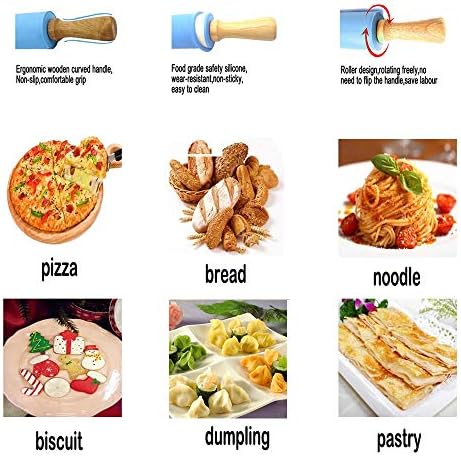Rolling Pin Silicone Roller Solid Wood Handle for Baking Pizza Pie