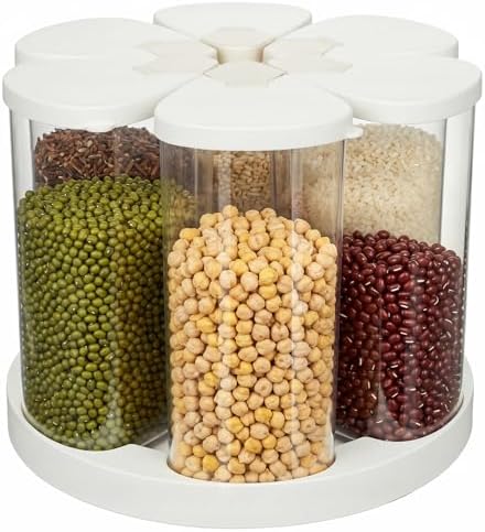 6 Grids Rotating Cereal Dispenser Countertop, 7 lbs Rice Dispenser