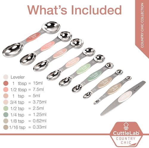 CuttleLab Magnetic Measuring Spoons Set - Stainless Steel, Double