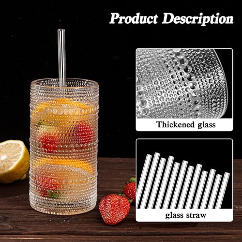 Dingerjar Upgraded Large Capacity 16 oz/480 ml Hobnail Glasses